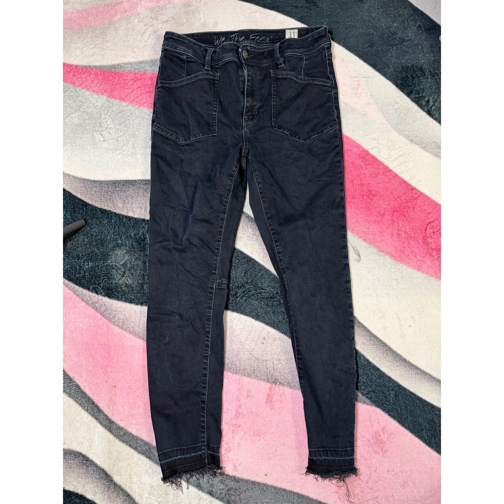 We The Free Free People Womens Black Skinny Jeans Raw Hem Patch Pocket Size 31